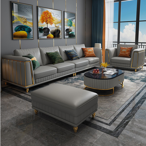 Mueble moderno de estilo europeo para sala de estar, mueble modular de pie de esquina de metal, sofá en forma de <span class=keywords><strong>L</strong></span> de cuero, conjunto de cama - Product Image 2