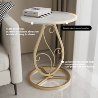 Table basse ronde moderne et simple en ardoise et métal, table d'angle en fer forgé pour petit appartement, table de chevet pour salon et chambre à coucher