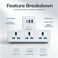 Adaptateur de prise murale multi-prises, prise EU, 3 voies, rallonge universelle avec 2 USB, convertisseur de prise de voyage