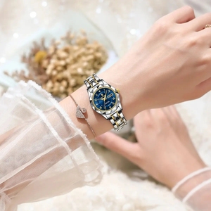 Poedagar phụ nữ sang trọng ăn mặc đồng hồ dạ quang không thấm nước tuần Ngày phụ nữ Đồng hồ đeo tay thép không gỉ phụ nữ thạch anh Đồng hồ reloj + Hộp - Product Image 3