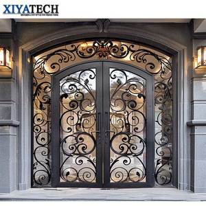 XIYATECH Fabricant Moderne Double Portes En Fer Forgé Rustique Décoratif <span class=keywords><strong>Entrée</strong></span> Avant Verre Extérieur <span class=keywords><strong>Maison</strong></span> Principale <span class=keywords><strong>Entrée</strong></span> Principale - Product Image 1
