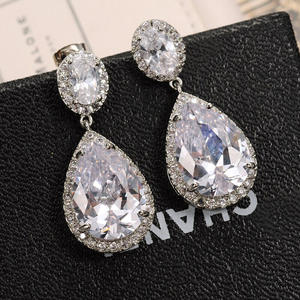 NOS – boucles d'oreilles de luxe en cristal pour femmes, bijoux de mariage en argent 925, en forme de goutte d'eau, serti de couleur blanc champagne - Product Image 6