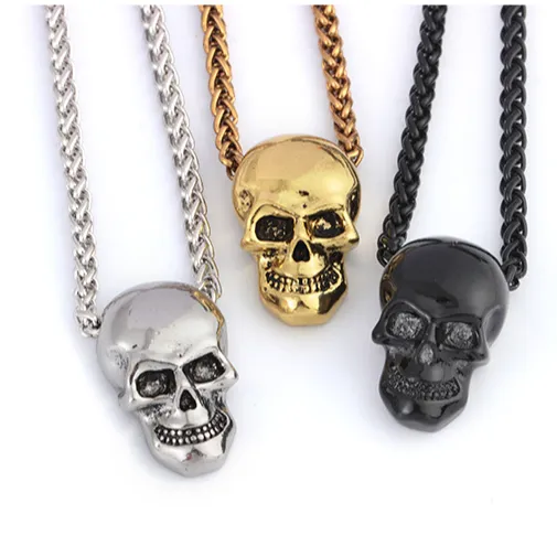 Halloween Jewelry Skull Necklace Gothic Biker Pendant & Chain For Men/Women Punk Gift Gold/Black/sliver Color