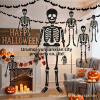Décorations de fête d'Halloween effrayantes : découpes en papier articulées squelette noir scintillant pour fenêtre et plafond