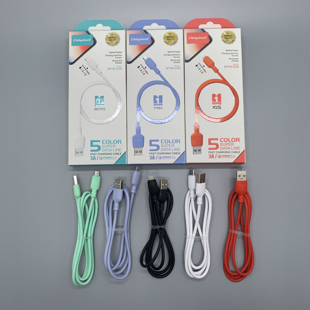 TPE 3A 1M Striped Design USB to Micro Data Cable for IOS Devices Fast 3A Charging with Braid Shielding for Computers