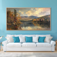 Art mural abstrait esthétique, montagnes avec lac, paysage français, peinture à l'huile panoramique, art sur toile pour la maison et la galerie