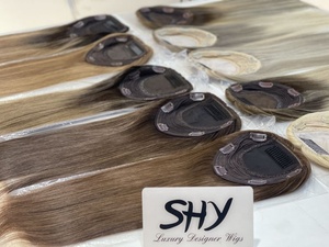 Base grande 6*7 Topper capelli umani in seta ebrea con radici nere con evidenziazione marrone per donne bianche - Product Image 4