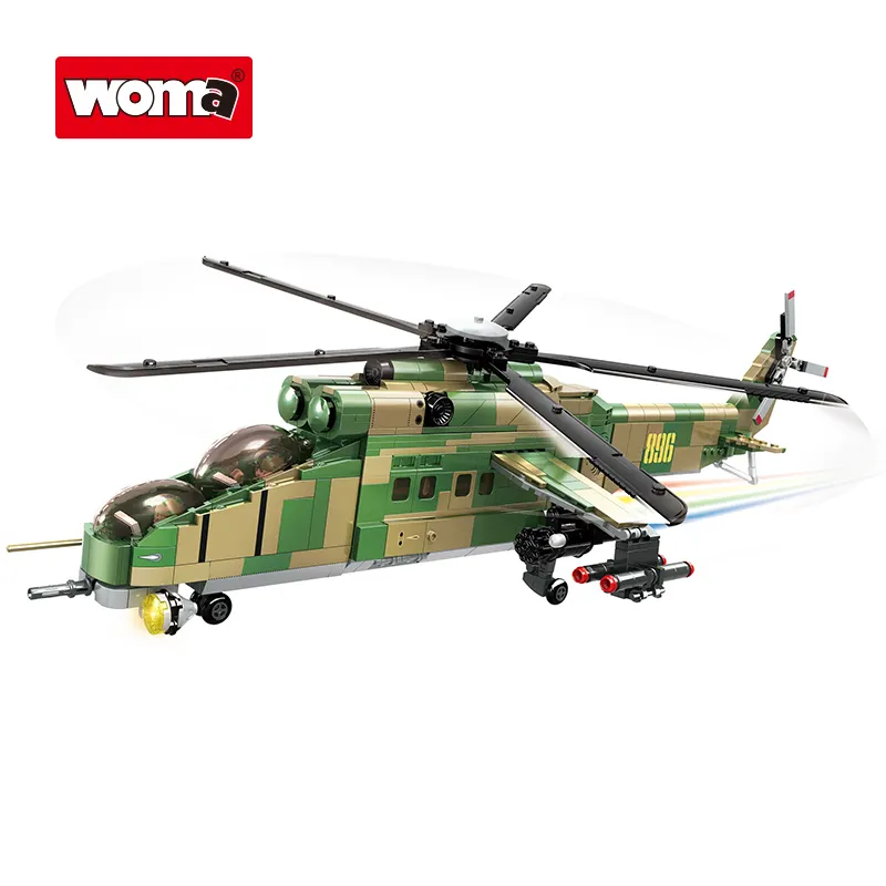 WOMA TOYS Retail Sale Military Army Police Armed Aircraft Mi-24 Helicopter Plane Air Force Airplane Building Block Brick Set