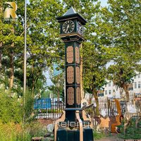 Sculpture de tour d'horloge en acier inoxydable noir de grande taille RELONG, design antique européen personnalisé pour parc public extérieur