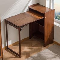 Escritorio Plegable de Bambú, Estantería, Mesa de Escritura Convertible, Mueble de Almacenamiento para Oficina en Casa, Estación de Trabajo para Computadora, Diseño Moderno