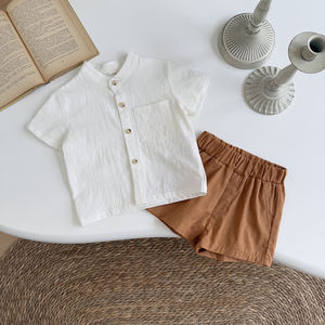 幼児用ピュアコットンセット子供用シンプルで快適なシャツショーツ2点セット - Product Image 2