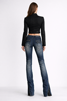 Celana Jeans Wanita OEM Custom Low Rise Y2K Slim Fit Distressed Zipper Denim Gaya Biker Motor Vintage Washed Streetwear