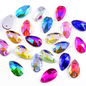 OLeeya Factory 5A <b>Drop</b> Shape Colorful Sew on Rhinestones Crystal AB Glass Flatback Sew on Rhinestone for Wedding Dress - Product Image 2
