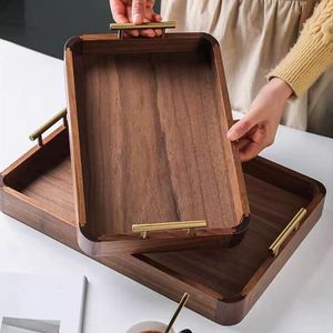 Black Walnut Wood Serving <b>Tray</b> With Brass Handles For <b>Tea</b> Coffee Hotel Use - Product Image 1
