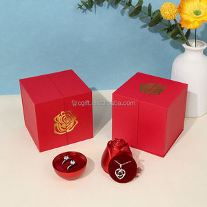 Collier et boucles d'oreilles en métal et plastique, motif rose rouge, double élément, étanche, portable, pour <span class=keywords><strong>déclaration</strong></span> de Saint-<span class=keywords><strong>Valentin</strong></span> - Product Image 2