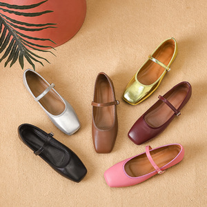 European American Retro Single Women's Ballet Shoes Spring Autumn New Shallow Mouth Fairy Gentle Wind One Word Mary Flats - Product Image 1