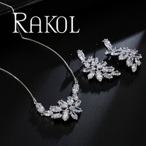 RAKOL SP027 Ensemble de bijoux de mariée en cuivre zircon à feuilles fantaisie de haute qualité - Product Image 4