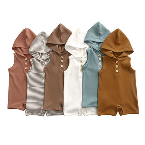 Mameluco con capucha y ribetes de algodón sin mangas para bebé, mono para niño - Product Image 1