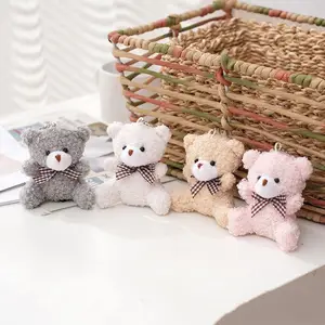 Großhandel Custom 8cm Kawaii Teddybär Plüschtiere Cartoon Mini Bär Plüsch Schlüssel bund Anhänger für Tasche Soft Plüsch Schlüssel ring