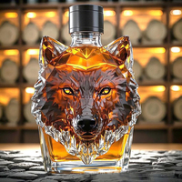 Botella de Whisky de Vidrio de Borosilicato de Alta Calidad en Stock, Diseño Creativo de Cabeza de Lobo y Cabeza de León para Whisky, Vodka y Vino
