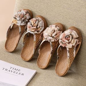 Sandalias de Ratán para Mujer, Antideslizantes, Tejidas en Bambú, con Suela de PVC, Decoración Floral, Talla Adulta, para Verano - Product Image 4