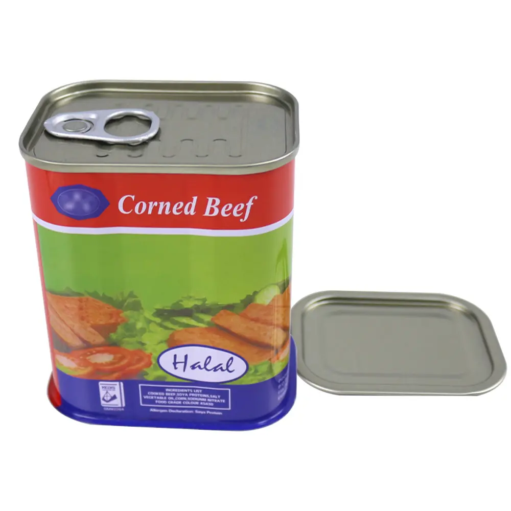 Custom Printing 250g Food Grade Empty Tinplate Metal Rectangle Tin Can for Corned Beef and Luncheon Meat