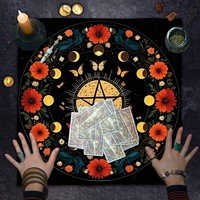 Nappe de tarot en flanelle et polyester, motif phases de lune, fleurs, soleil et 12 constellations, anti-poussière, carrée