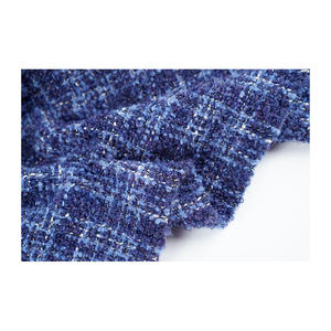 Tissu Tweed Fantaisie Coréen Haut de Gamme Bleu-Noir-Argent Texture Bouclé Torsadée Textile Tissé Personnalisé OEM & ODM - Product Image 5