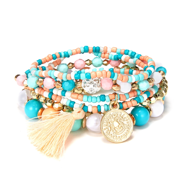 Cubahop Braccialetti Metallici Dorati A Strati Con Nappe E Cristalli - Stile Gitano, Regolabili - 3