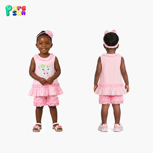Set di Abbigliamento per Bambine in Cotone Personalizzato, Bellissimi Completi <span class=keywords><strong>Rosa</strong></span>, Set con Gonna e <span class=keywords><strong>Pantaloni</strong></span> con Cartoni Animati, Vendita all'Ingrosso - Product Image 2