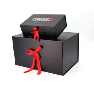 定制印刷标志豪华礼品盒折叠磁性硬纸纸板包装磁性丝带礼品盒带双磁铁