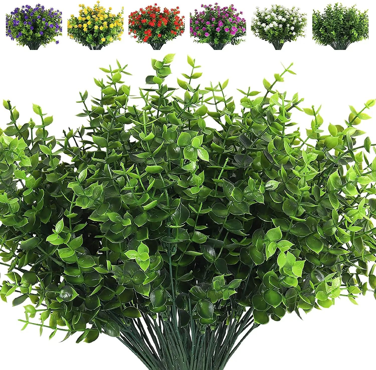 Wholesale Artificial Plastic Eucalyptus Leaf Real Touch 7 Branches Eucalyptus Leaves Stem For Decor