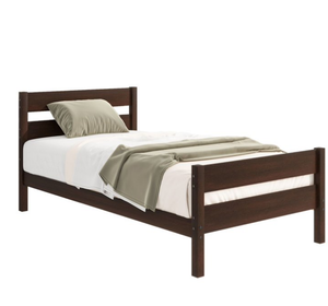<span class=keywords><strong>Letto</strong></span> <span class=keywords><strong>singolo</strong></span> con struttura in legno massello di gomma, <span class=keywords><strong>testiera</strong></span> e pediera dal design semplice, colore caffè - Product Image 2