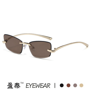 แว่นกันแดดทรงแคทอายไร้กรอบโลหะสีทอง UV400 แฟชั่นสำหรับผู้หญิง - Product Image 2