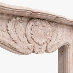Cheminée en marbre personnalisée, moderne, sculptée à la main, luxueuse, beige, avec manteau de cheminée en marbre et cadre de cheminée en marbre - Product Image 3