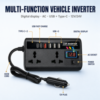 Convertisseur de courant pour voiture 12V/24V vers 220V avec ports de charge rapide, chargeur automobile portable, convertisseur de courant 3 ports USB, chargeur de voiture