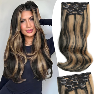 Extension per <span class=keywords><strong>capelli</strong></span> con clip in <span class=keywords><strong>capelli</strong></span> umani vergini brasiliani, ondulati, naturali, con mèches <span class=keywords><strong>castano</strong></span> <span class=keywords><strong>chiaro</strong></span> miste - Product Image 2
