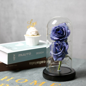 Doppio rosso di seta rosa in cupola di vetro con la Luce del LED fiore artificiale della decorazione della rosa per lei per san valentino anniversario di matrimonio compleanno - Product Image 4
