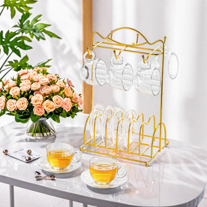 Ensemble tasse à café et soucoupe en verre transparent résistant à la chaleur avec poignée pour le thé de l'après-midi - Product Image 1