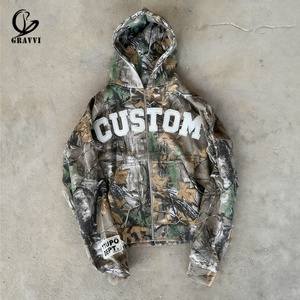 Sweat à capuche zippé camouflage personnalisé, coupe oversize, style streetwear, imprimé forêt, avec numéro 85 en twill, en molleton épais, fermeture frontale - Product Image 3