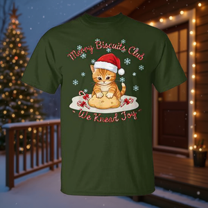 Camiseta navideña Merry Biscuits Club Cat con diseño navideño We Knead Joy - Product Image 3