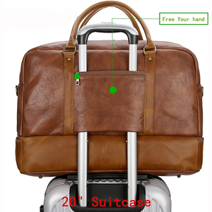 चमड़े यात्रा बैग के साथ जूता पाउच Weekender रातोंरात बैग निविड़ अंधकार चमड़े बड़े बैग पर ले जाने के लिए - Product Image 6