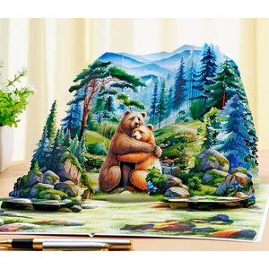Tarjeta de Aniversario 3D con Diseño de Pareja de Osos, Tarjeta de Felicitación de Papel con Laminado Brillante para Regalo de Boda o Cumpleaños, Forma Irregular Digital - Product Image 2