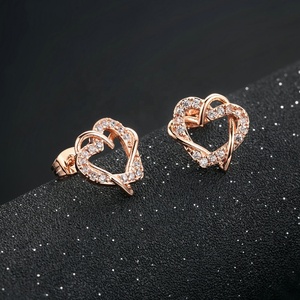 गर्म बिक्री गुलाब सोने का रंग डबल दिल आकार क्यूबिक जिरकोनिया पेल्ड बालियां महिलाओं के फैशन प्रेम गहने उपहार - Product Image 4