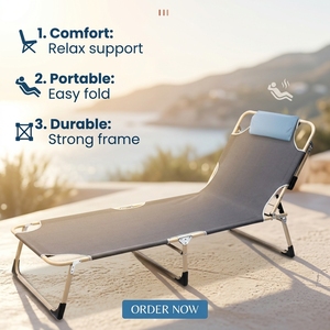 All Weather <b>Folding</b> <b>Camping</b> <b>Bed</b> Adjustable Reclining Camp Cot Lightweight Lounge Chair Sleeping <b>Bed</b> for Outdoor Patio ZD001-1 Po - Product Image 6
