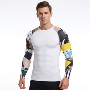Freandy Sports <b>Men's</b> Full <b>Sleeve</b> Rash Guard Digital Print Quick Dry 260g Polyester Compression Shirt Custom Colors <b>White</b> - Product Image 1