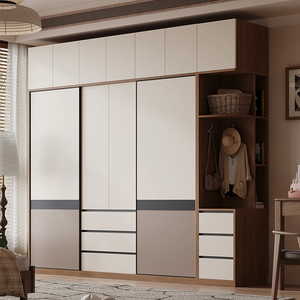 Armoire moderne en bois grainé sur mesure, placard de chambre personnalisé, meuble de rangement avec portes coulissantes et étagères - Product Image 5