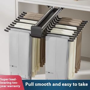 Porte-pantalons télescopique multifonctionnel pour armoire, double rangée, glissière supérieure intérieure, rail coulissant, sous-armoire extractible, directement de l'usine, pour les foyers - Product Image 2