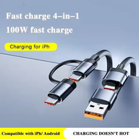 Câble de charge rapide 4-en-1 en nylon tressé, vente en gros d'usine, Type-C/Lightning pour téléphones mobiles iOS, PC, ordinateur portable