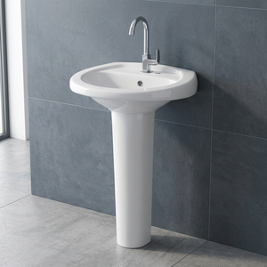 Lavabo de Pedestal Rectangular Moderno y Económico de Cerámica Blanca - Lavabo de Esquina para Baño de Hotel o Dormitorio - Product Image 6